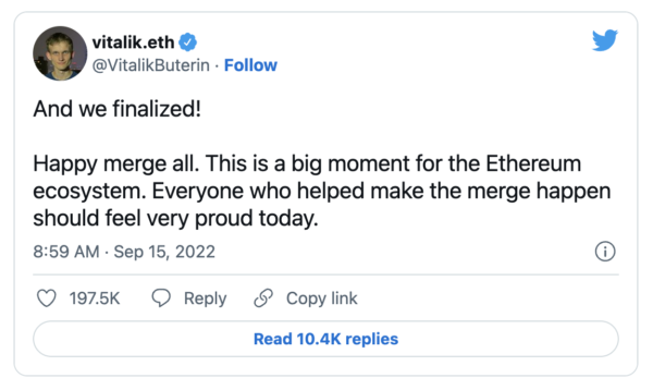 Ethereum Merge Vitalik Tweet
